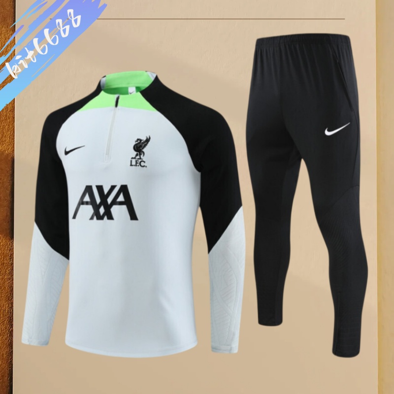 23/24 Liverpool Light gray with green Half Zip Training Kit (Adult Kids Kit)