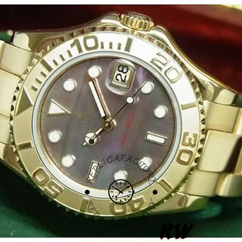 Rolex Yacht-Master 169628 Yellow Gold Black MOP Dial 29MM Lady Replica Watch