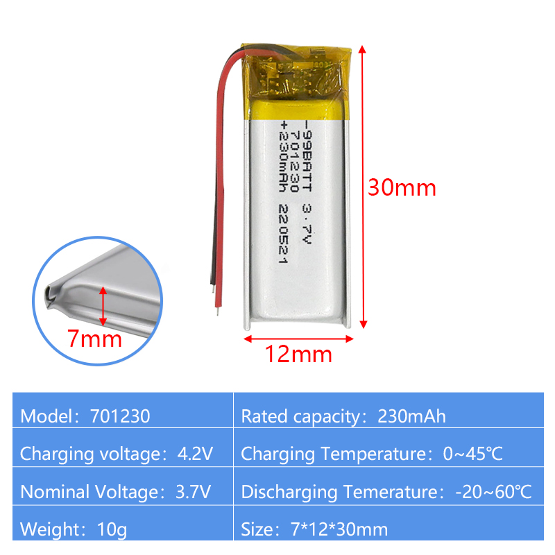 Pouch Lithium Ion Batteries 701225 701230 3.7v 160mAh 230mAh