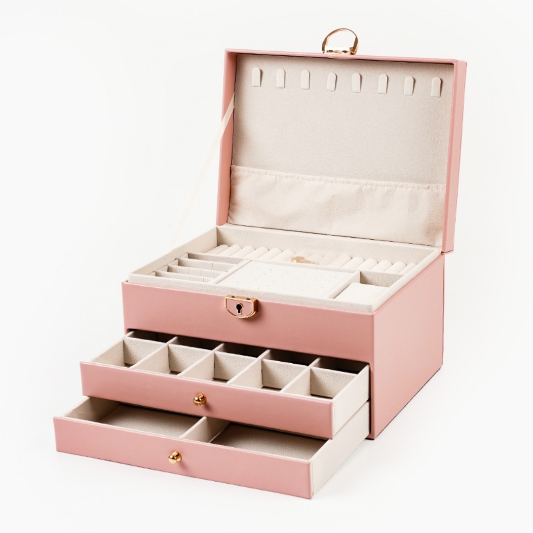 Jewelry Box Organizer, 3-Layer Jewelry Organizers and Storage Case with Glass Lid, Ring Earring Bracelet Necklace Holder Organizer, Birthday Valentine Gifts for Women Girls -3Layer custom logo