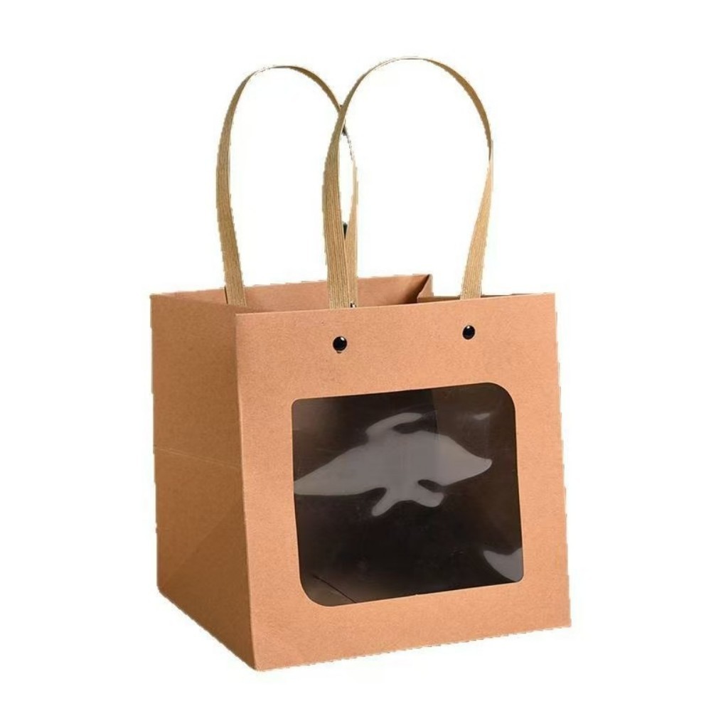 Creative Minimalist Square Paper Gift Bag, Smile Face Window White Card Handheld Bag, Flower And Festival Present Packaging Bag For Wholesale