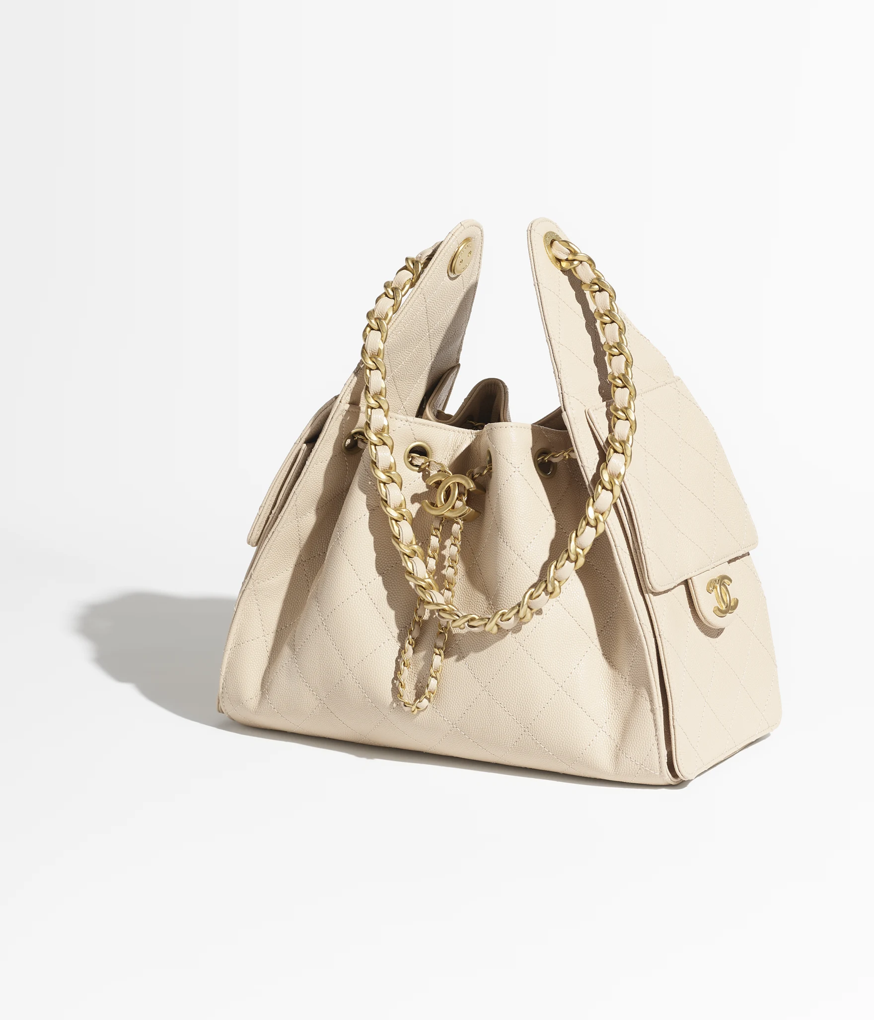HANEL 25 Small Handbag Grained Calfskin & Gold-Tone Metal Beige
