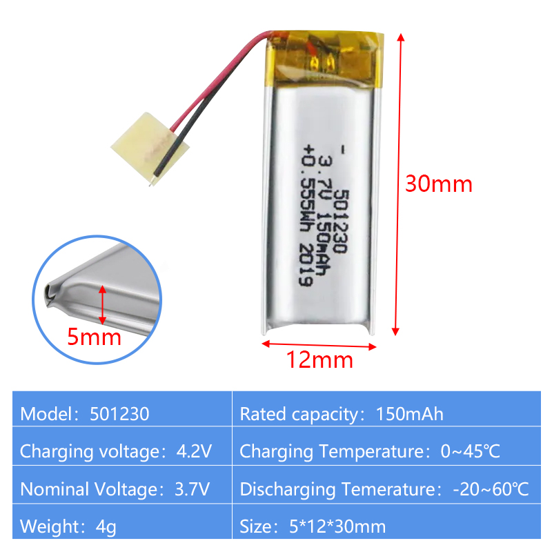 Pouch Lithium Ion Batteries 501230 501440 3.7v 150mAh 300mAh