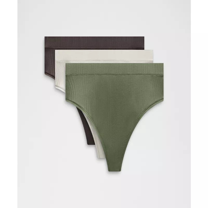 UnderEase High-Waist Ribbed Thong Underwear 3 Pack