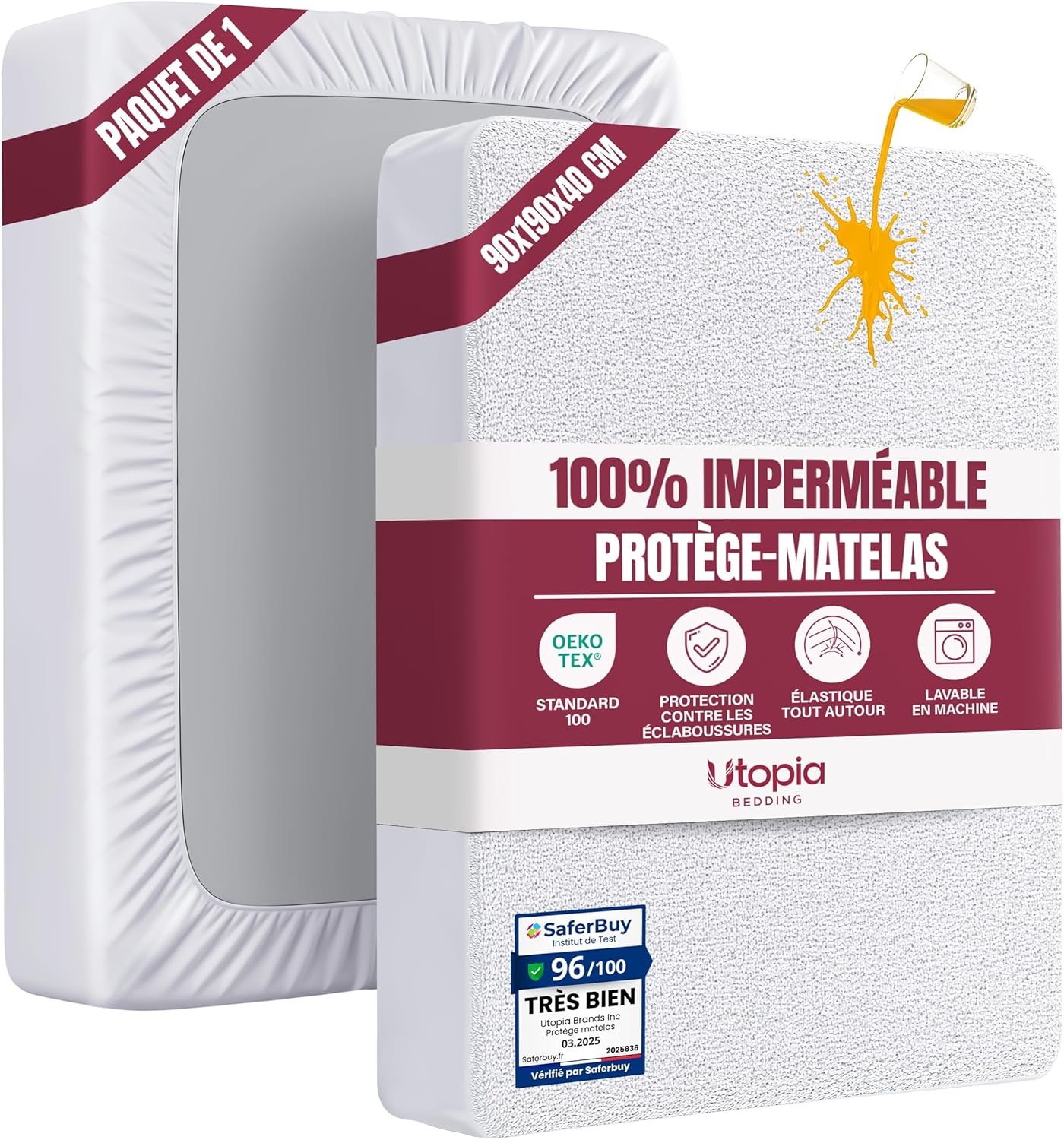 Utopia Bedding Protector Colchón 135 x 190 x 40 cm Impermeable, Certificación Oeko-Tex Funda Colchón, Cubre Colchón Transpirable, Elástico En Todo El Contorno