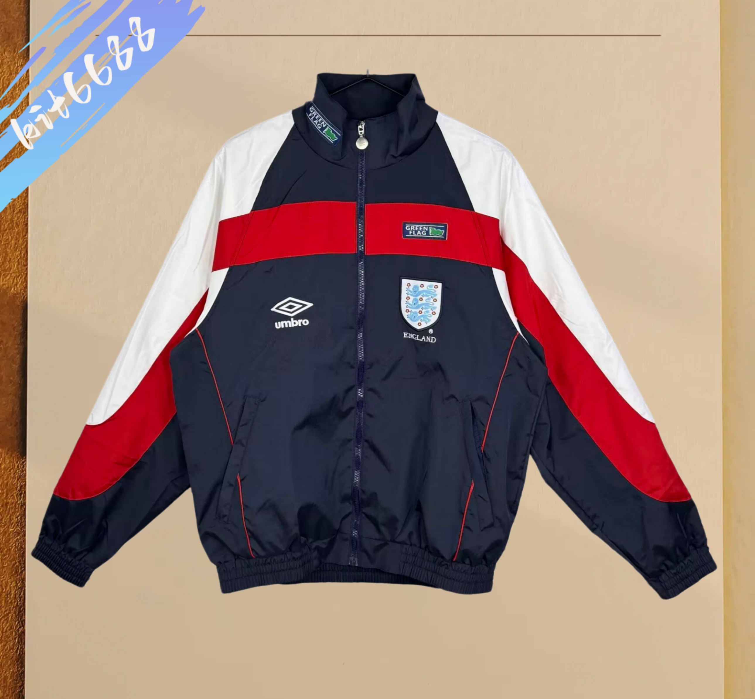1998 England retro windbreaker cyan