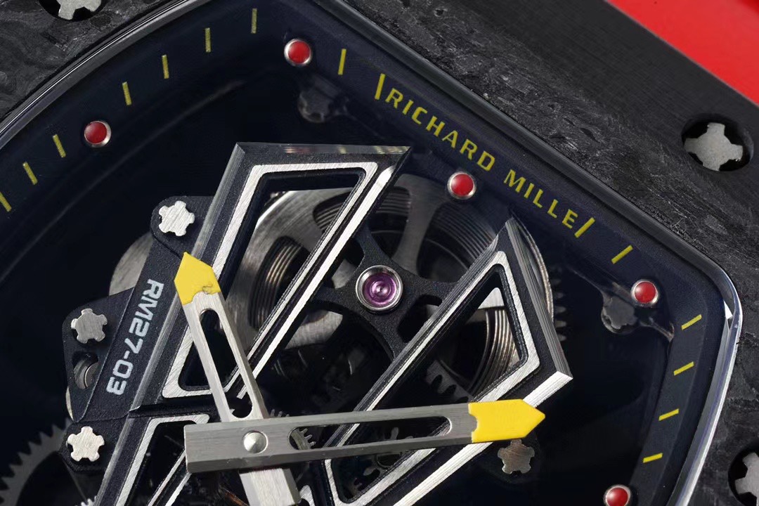 Replica RM 27-03 Rafael Nadal Black Tourbillon Red Rubber Strap