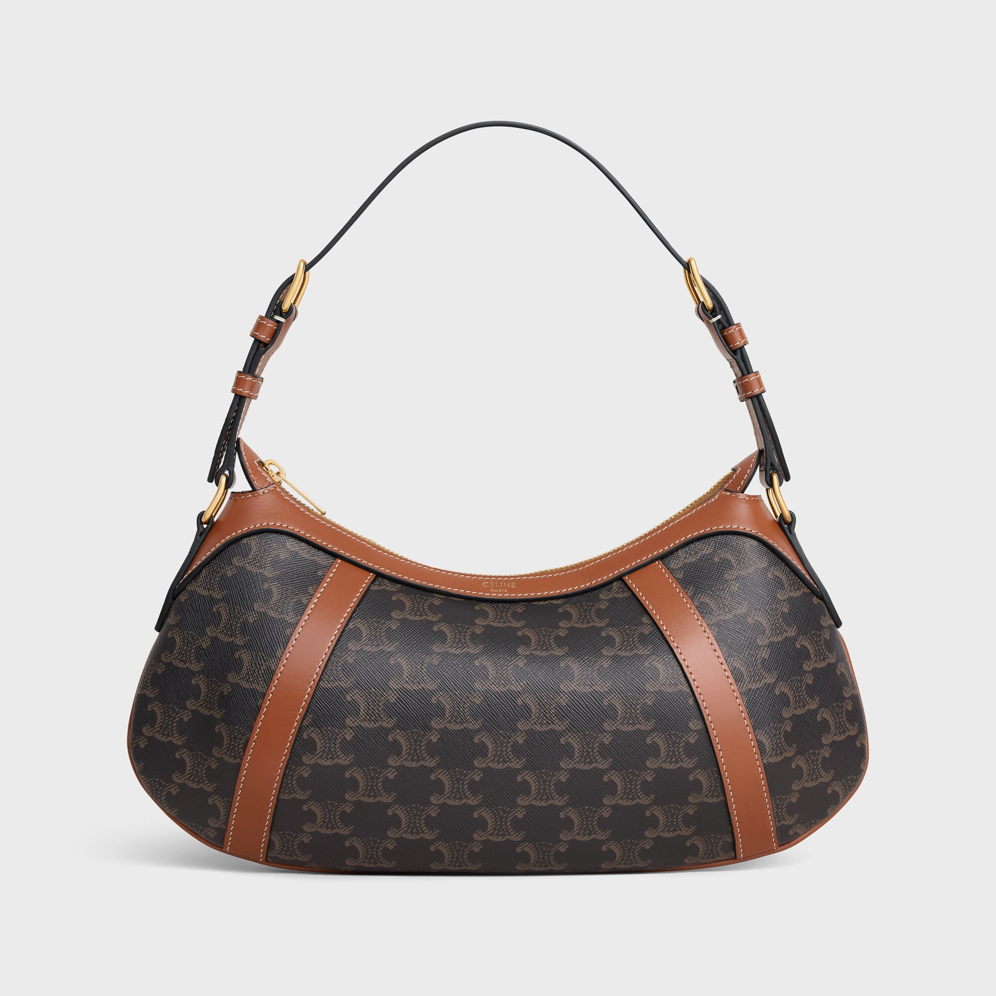 CELINE STRIPED HOBO in TRIOMPHE CANVAS & CALFSKIN TAN