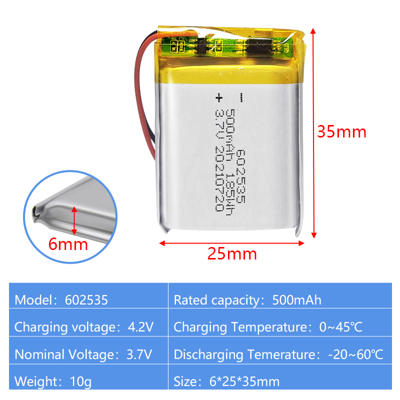 Pouch Lithium Ion Batteries 602050 602248 3.7v 600mAh 650mAh