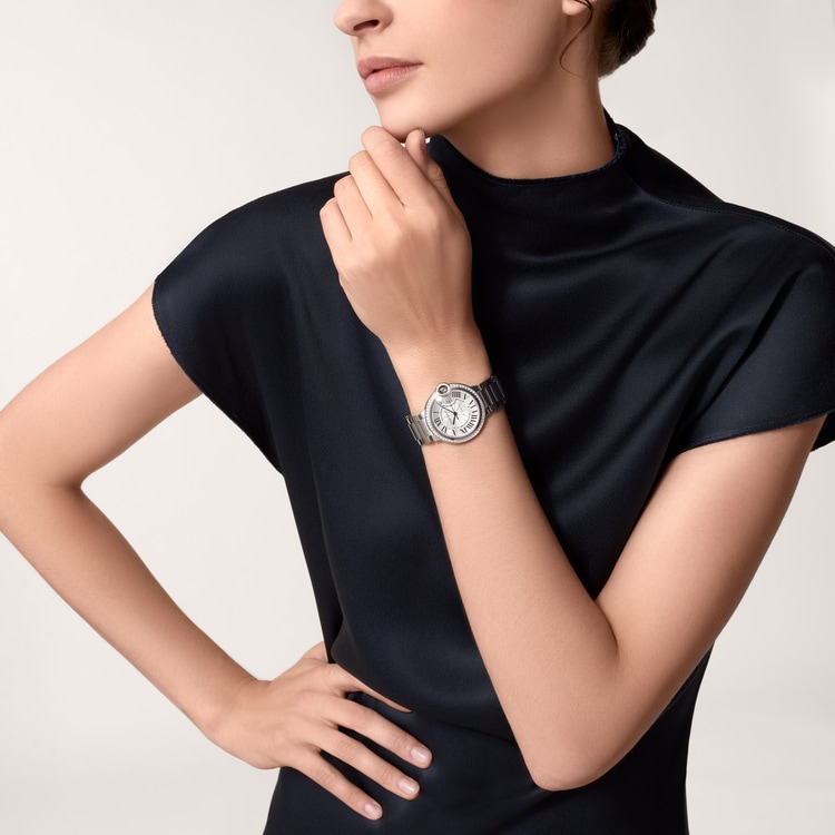 Ballon Bleu de Cartier watch Silver guilloché dial 36 mm