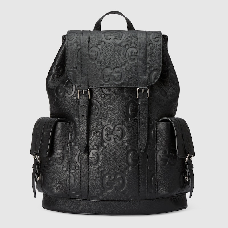 GG jumbo large backpack Black jumbo GG leather