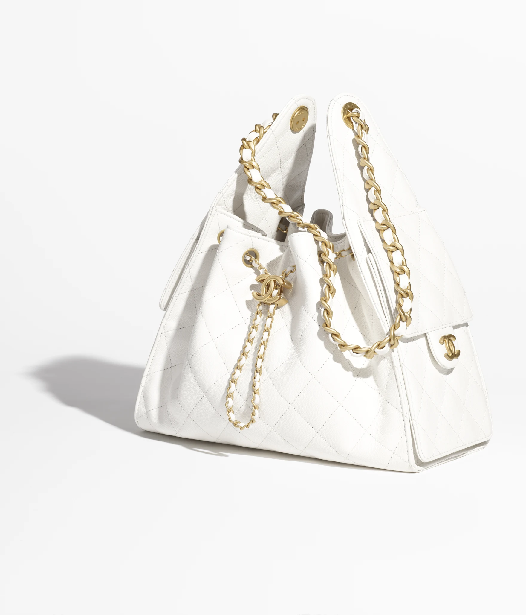 CHANEL 25 Small Handbag Grained Calfskin & Gold-Tone Metal White