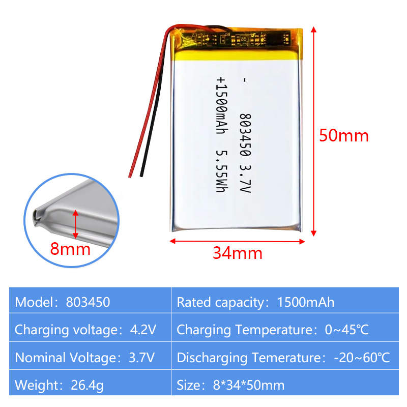 Pouch Lithium Ion Batteries 803450 831550 3.7v 1500mAh 600mAh