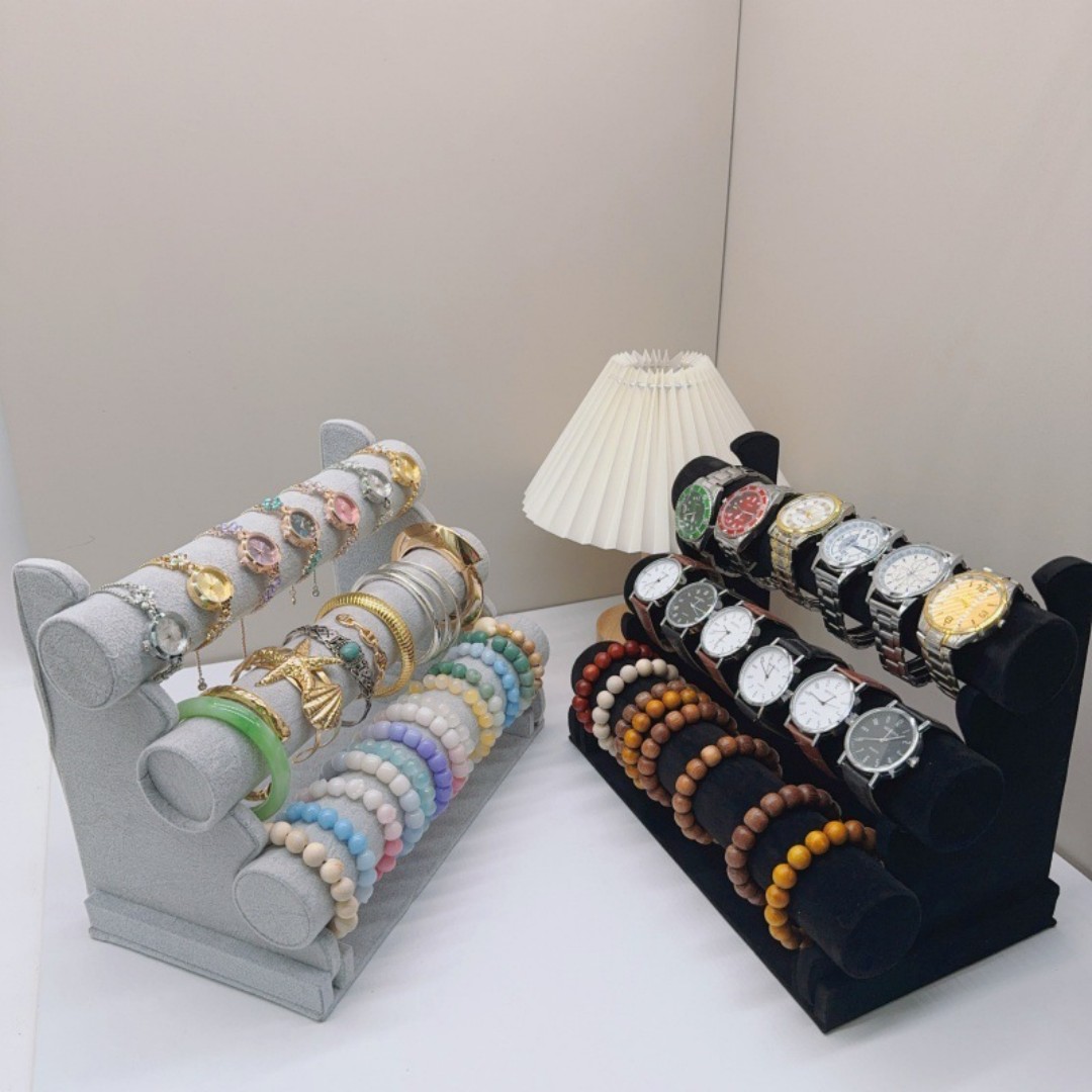 Velvet Fabric Bracelet Stand Jewelry Display Rack Watch Bracelet Holder Display Stand Jewelry Packaging Rack Three-Tier Bracelet Display custom logo