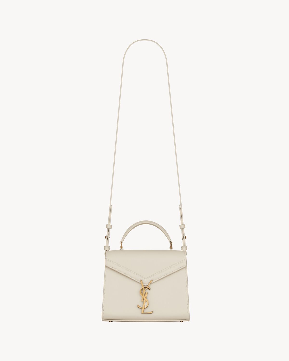 cassandra mini top handle bag in grain de poudre embossed leather BLANC VINTAGE