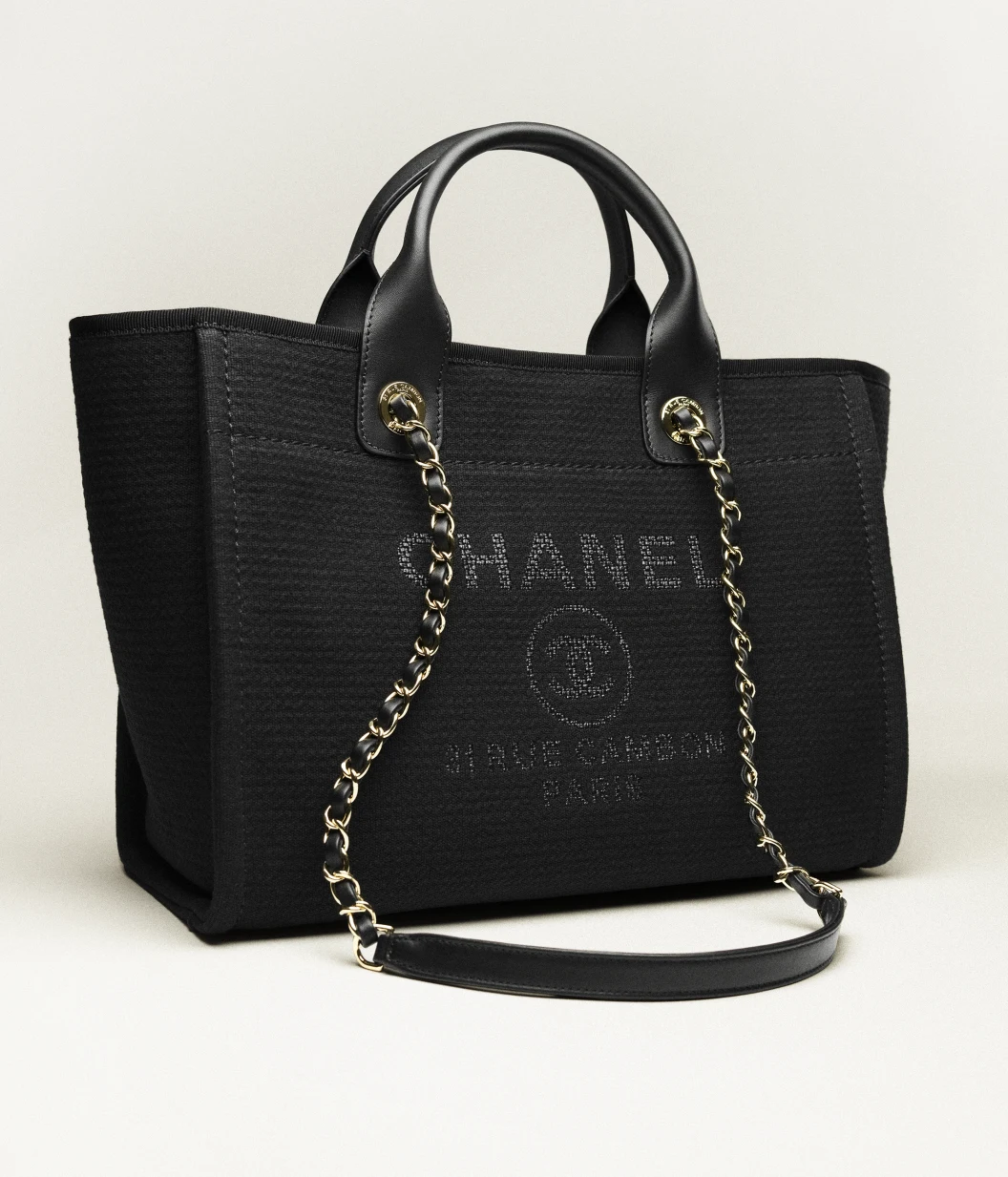 Shopping Bag Canvas & Gold-Tone Metal Black