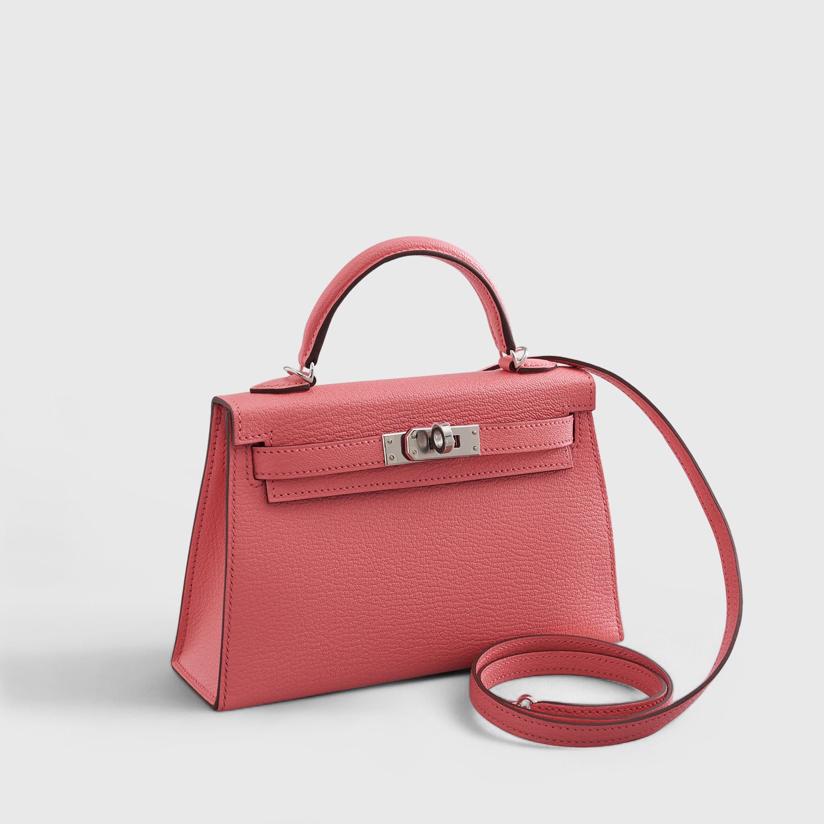 Hermès Kelly Verso Mini Chevre Rose d'Ete/Rouge Venetian Palladium Hardware
