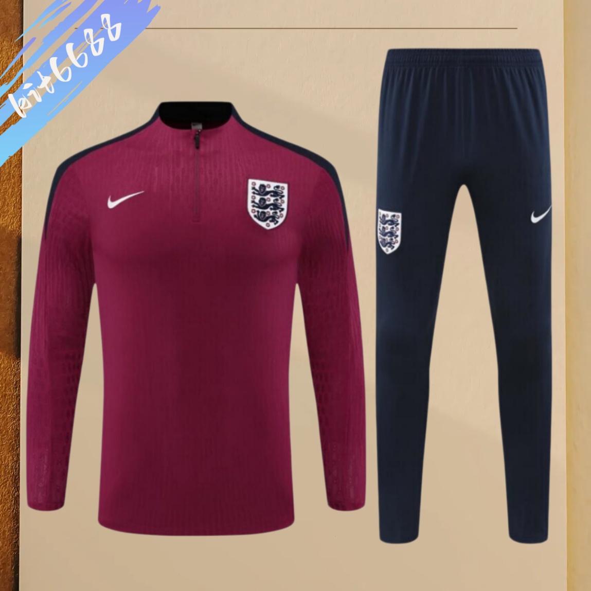 2025/2026 England burgundy Half Zip Training Kit - (Adult Kids Kit)