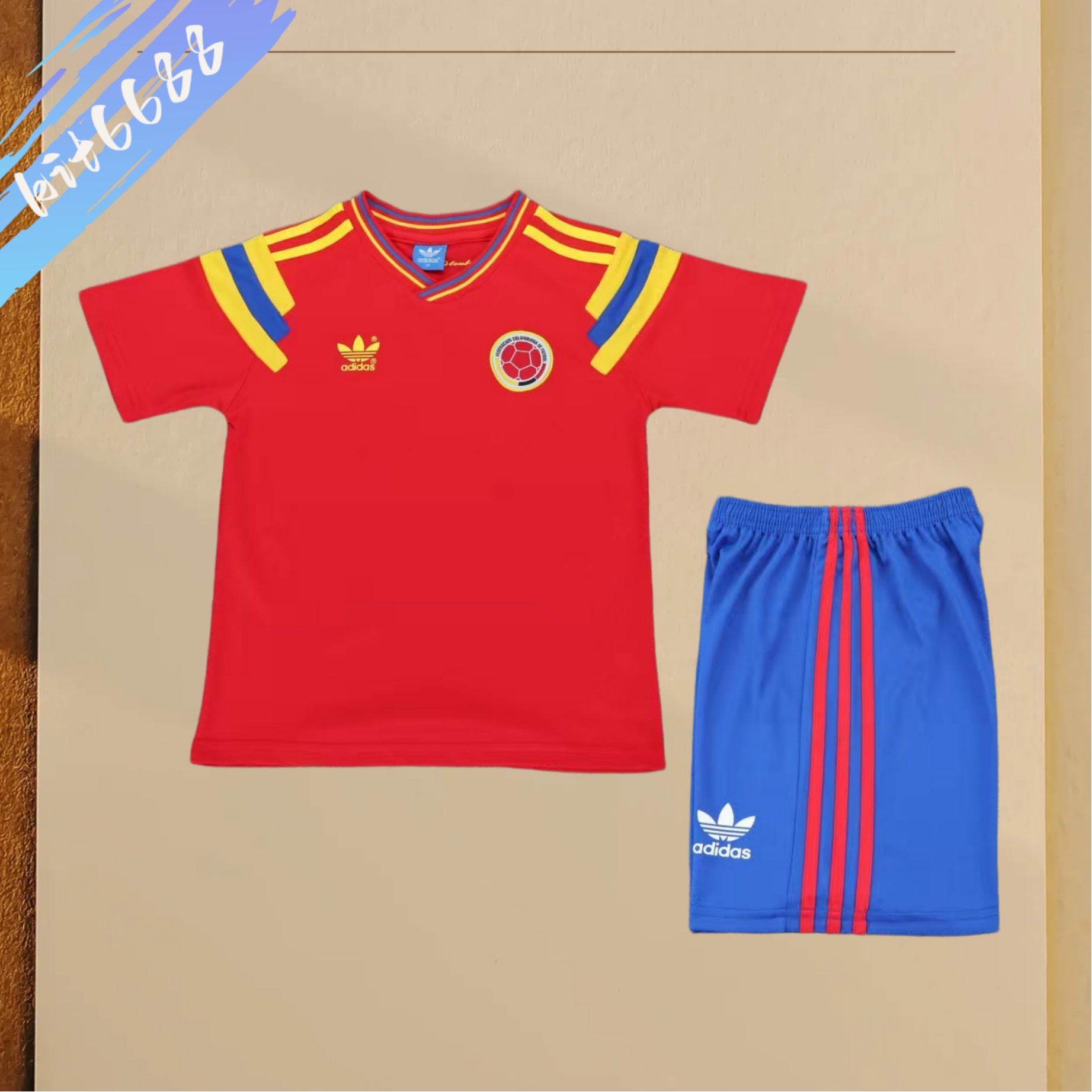 1990 Colombia home Retro Football Shirt Kids Kit