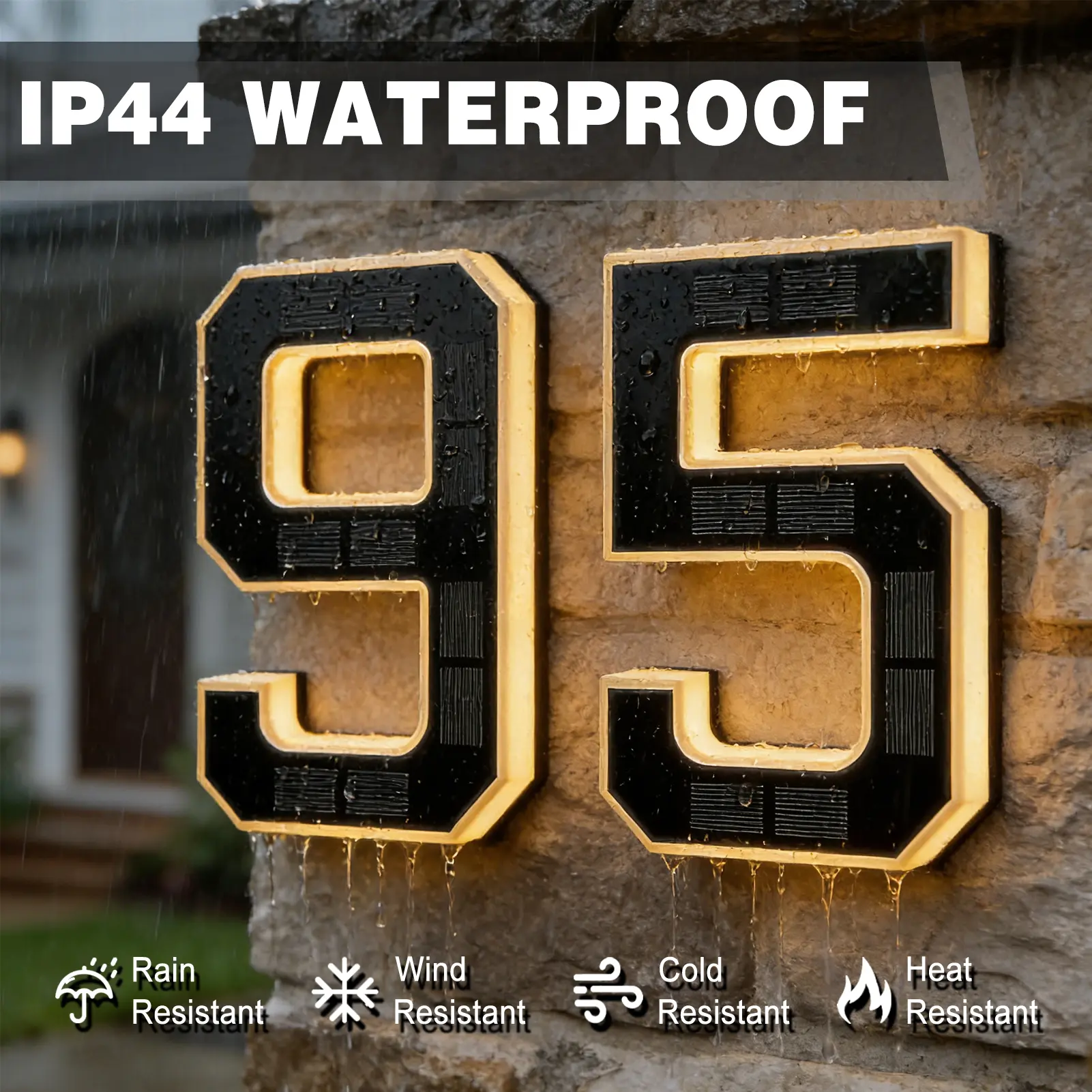 9 Inch Solar Lighted House Numbers for Outside, Light Up Waterproof LED Address Numbers Signs for Houses, Large Personalized Illuminated Exterior Modern House Numbers Light