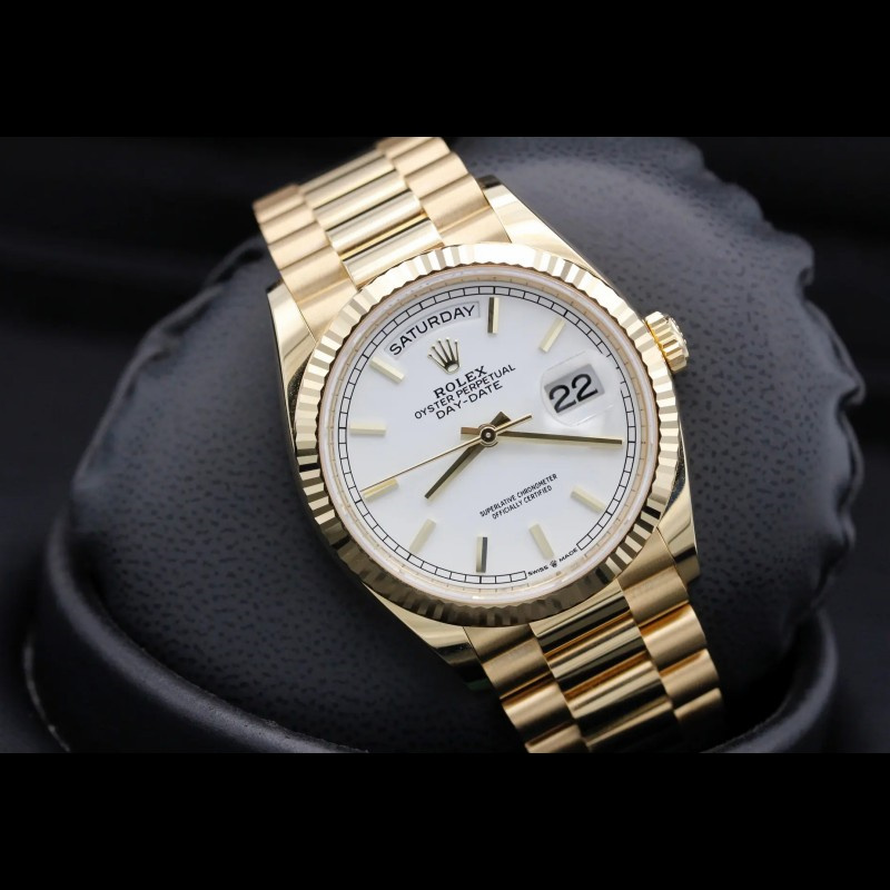 Rolex Day-Date 36MM 128238 0081 Fluted Bezel White Index Dial Unisex Replica Watch
