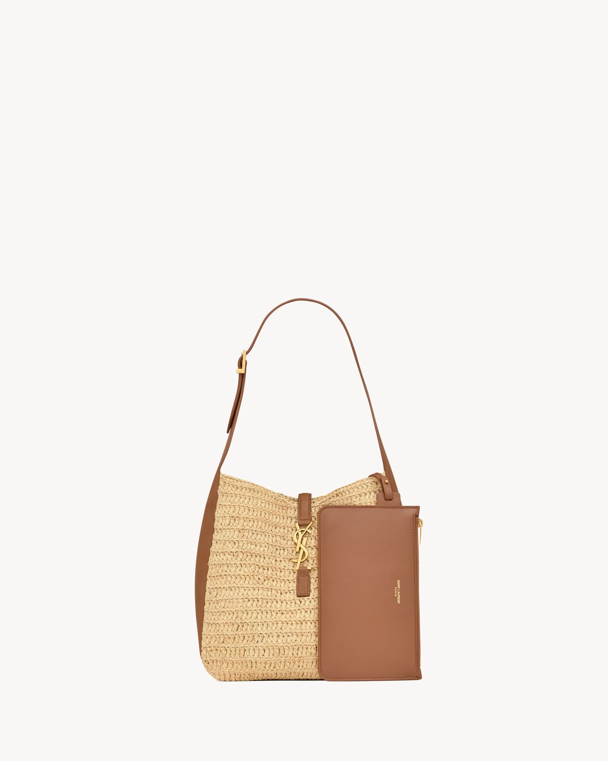 le 5 à 7 supple small in raffia and leather PALE BROWN AND BRICK