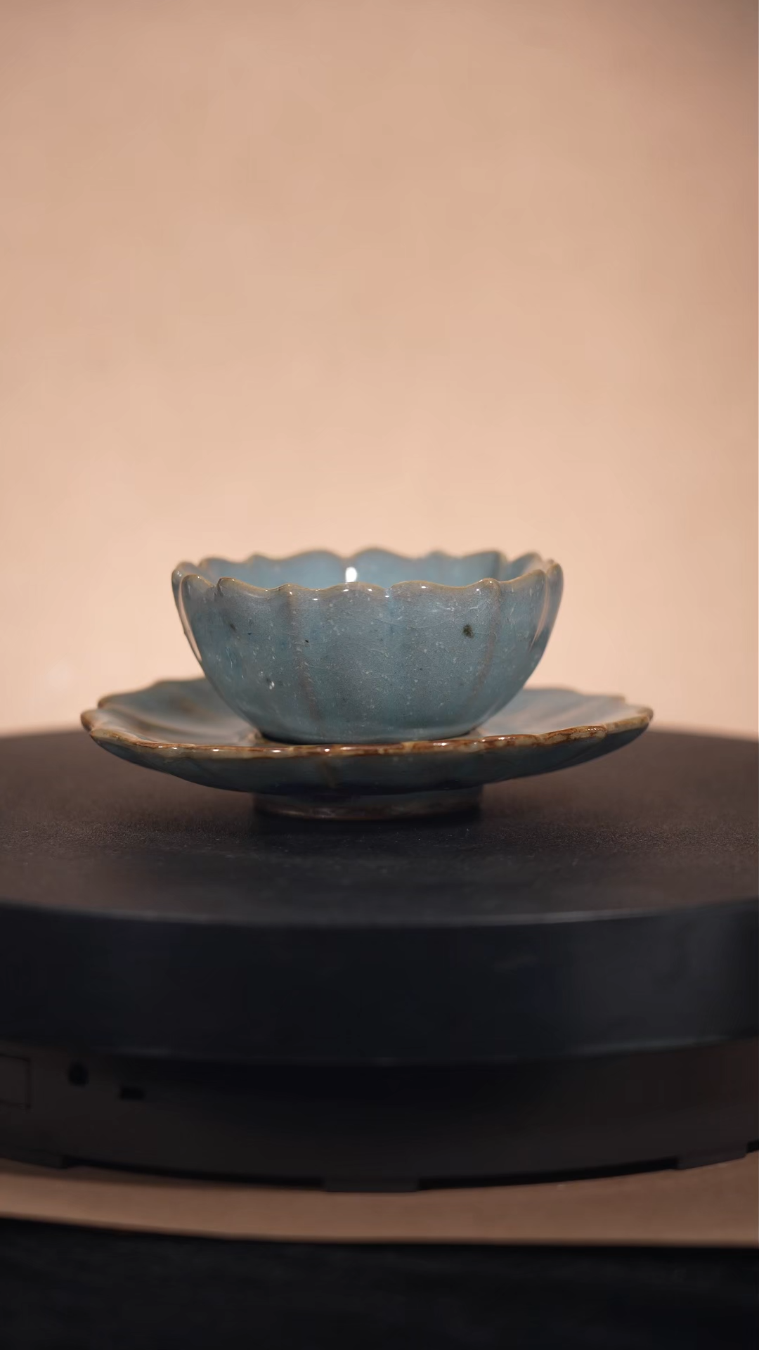 Ancient Chinese Jun Kiln Floral-rim Cup and Saucer Set