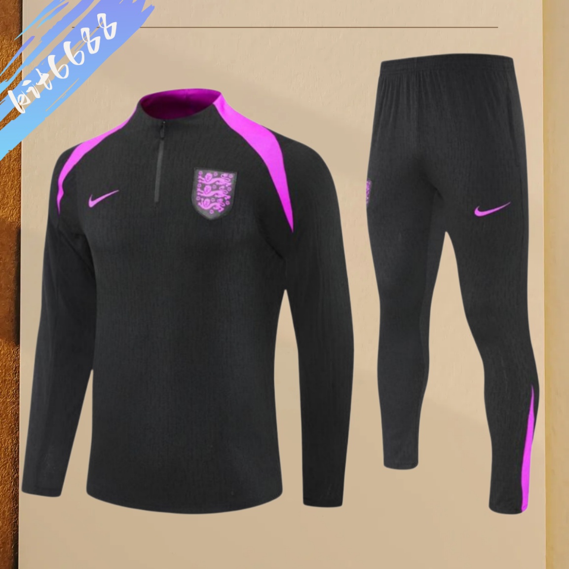 2025/2026 England Black Half Zip Training Kit -  (Adult Kids Kit)