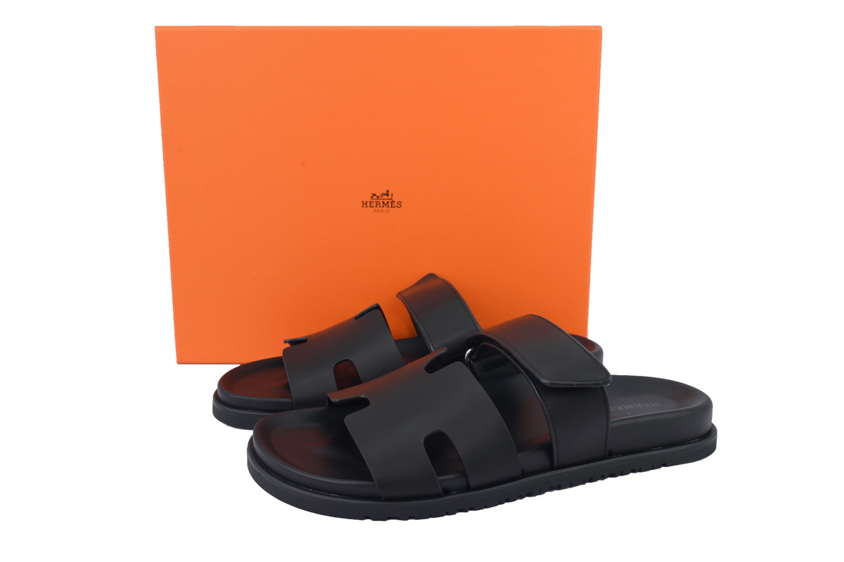 Hermes Flat Slippers Black