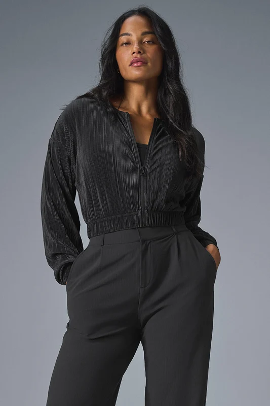 Cropped Micro Plisse Jacket
