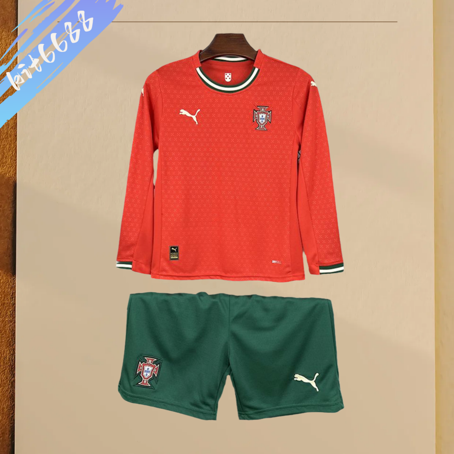 2025/2026 Portugal Home Kids Long Sleeve Football Shirt (Kids Kit socks)