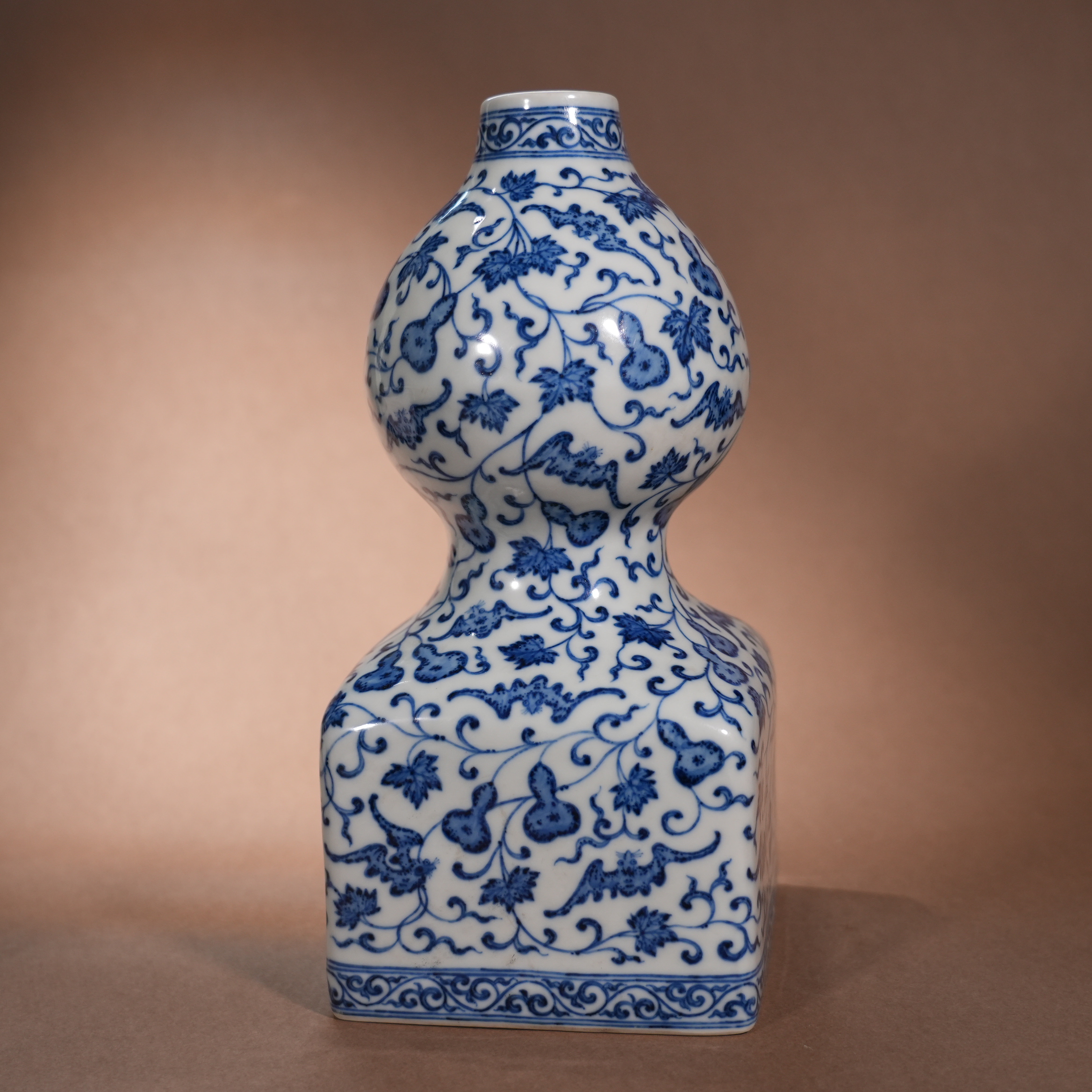 Chinese Blue and White Square Gourd Vase with Fu Lu Motifs