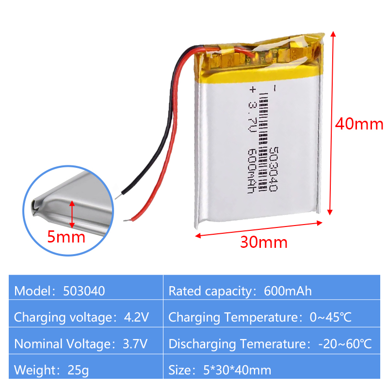 Pouch Lithium Ion Batteries 502535 502540 3.7v 400mAh 500mAh