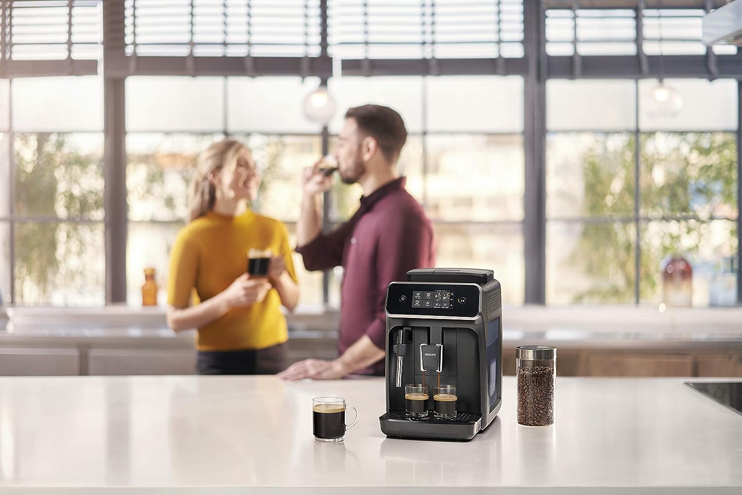 PHILIPS 2200 Series Fully Automatic Espresso Machine - Classic Milk Frother. 2 Coffee Varieties. Intuitive Touch Display. Black. (EP2220/14)