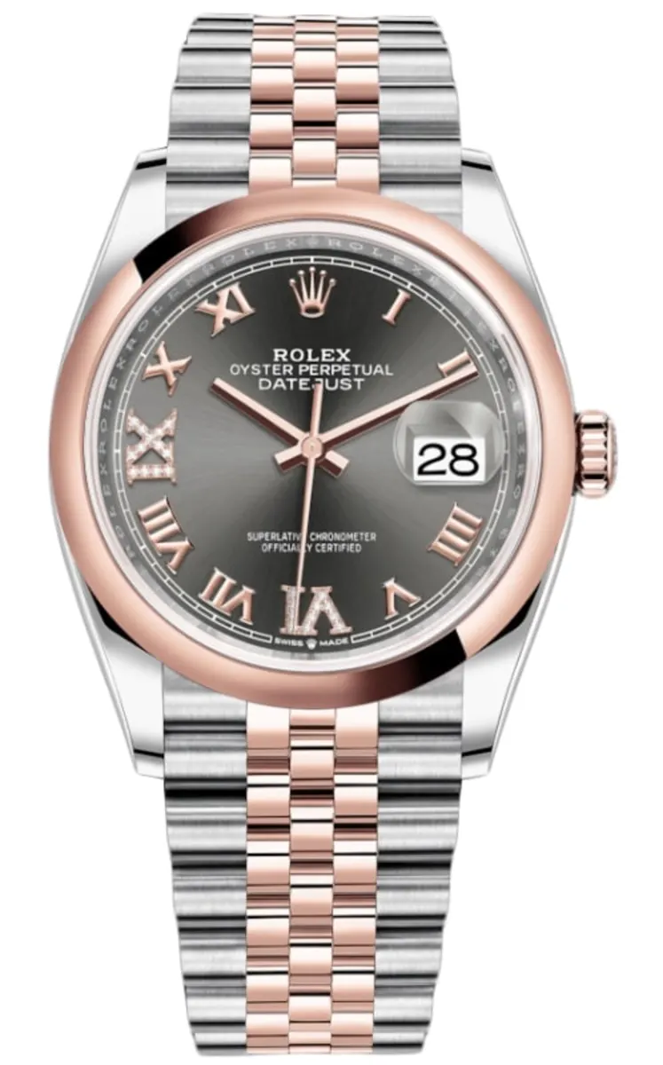 Rolex Datejust 36 Steel & Everose Gold Slate Diamond Pave Roman Dial Women's Watch M126201-0023
