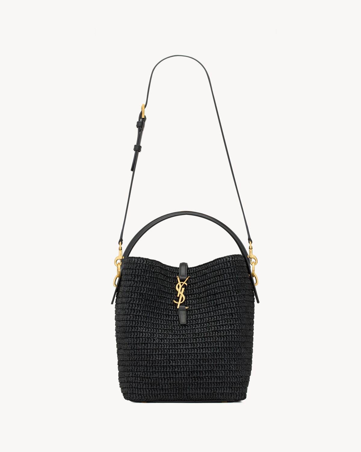 le 37 in woven raffia and vegetable-tanned leather BLACK