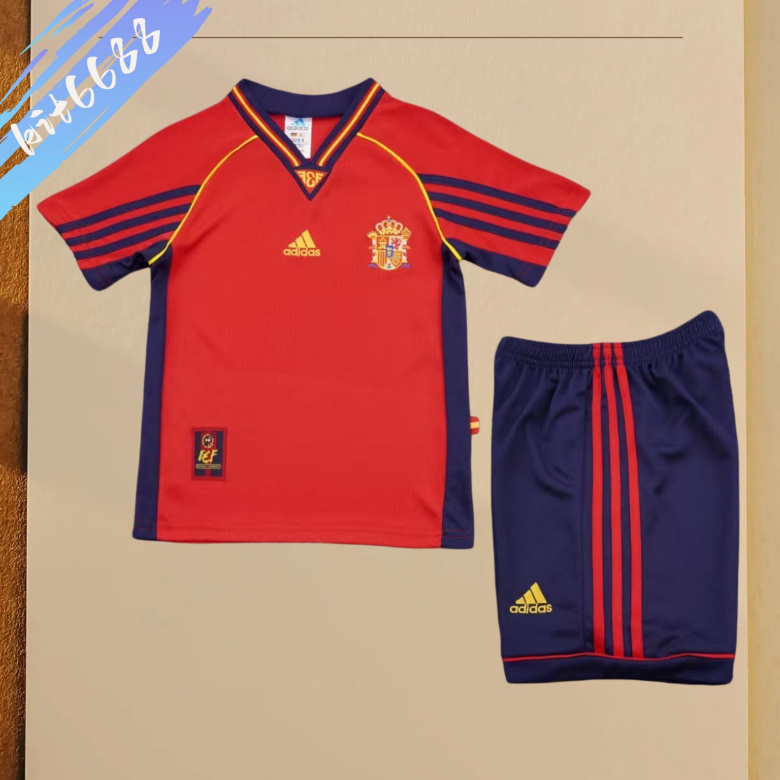 1998 Spain home Retro Football Shirt  Kids Kit