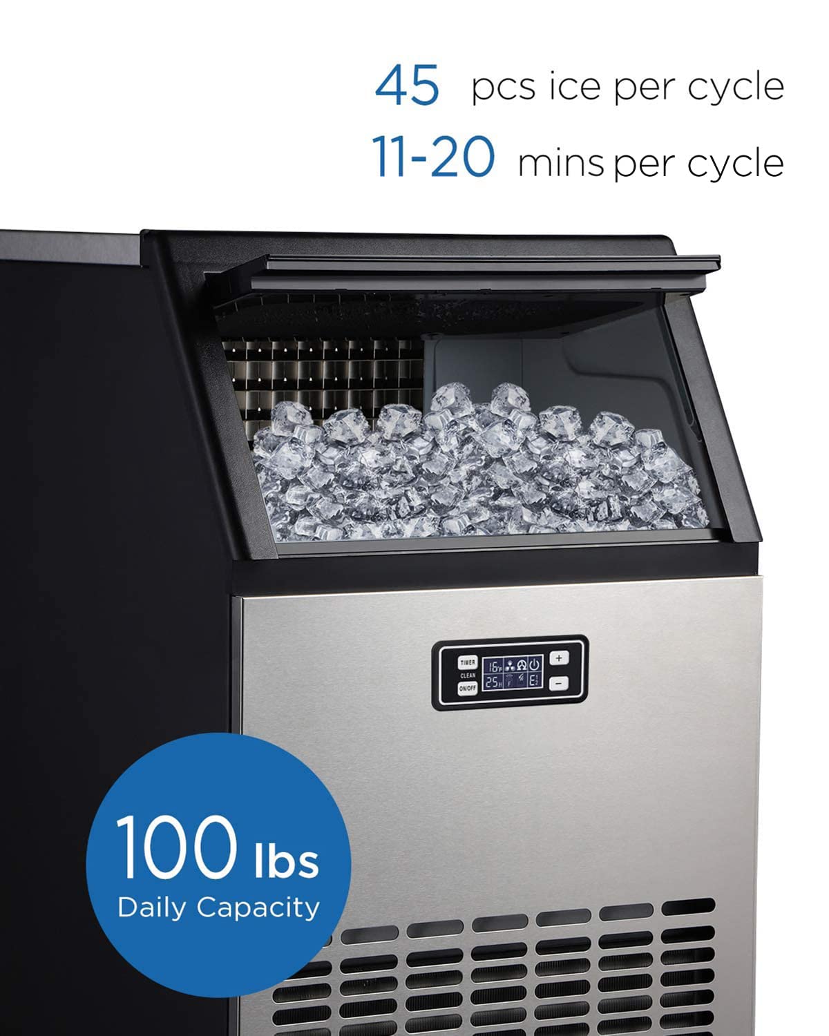 ADT Ice Maker Stainless Steel Counter Stand Alone Household Ice Maker