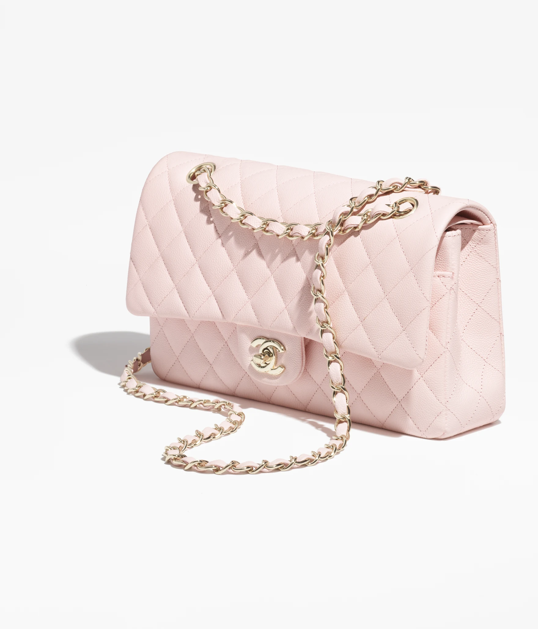 Classic 11.12 Handbag Grained Shiny Calfskin & Gold-Tone Metal Light Pink