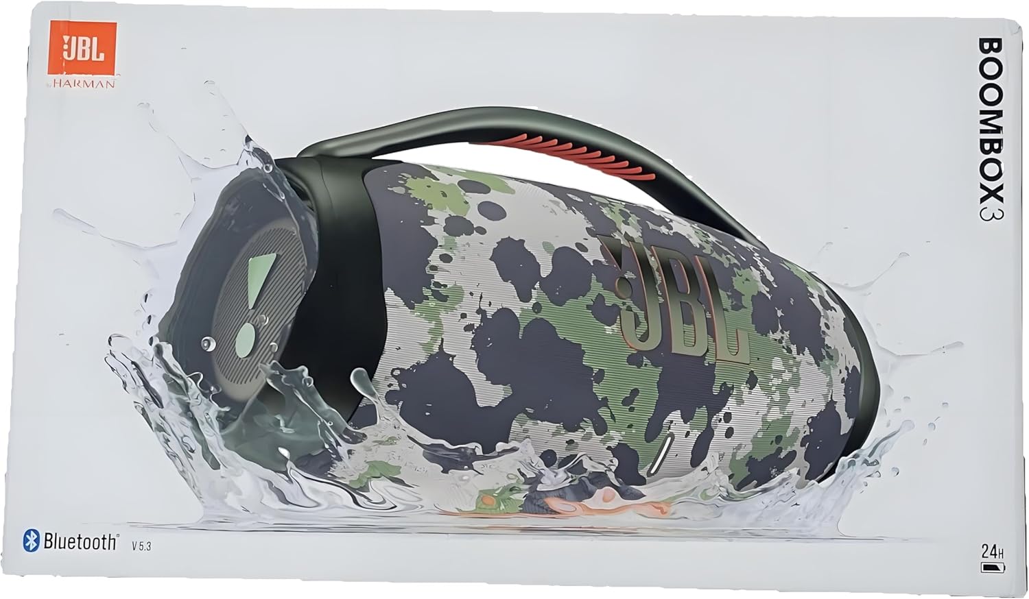 JBL Boombox 3 Portable Bluetooth Speaker. Camouflage - IP67 Dustproof and Waterproof. up to 24 Hours of Nonstop Playback - WEPGPY Cable