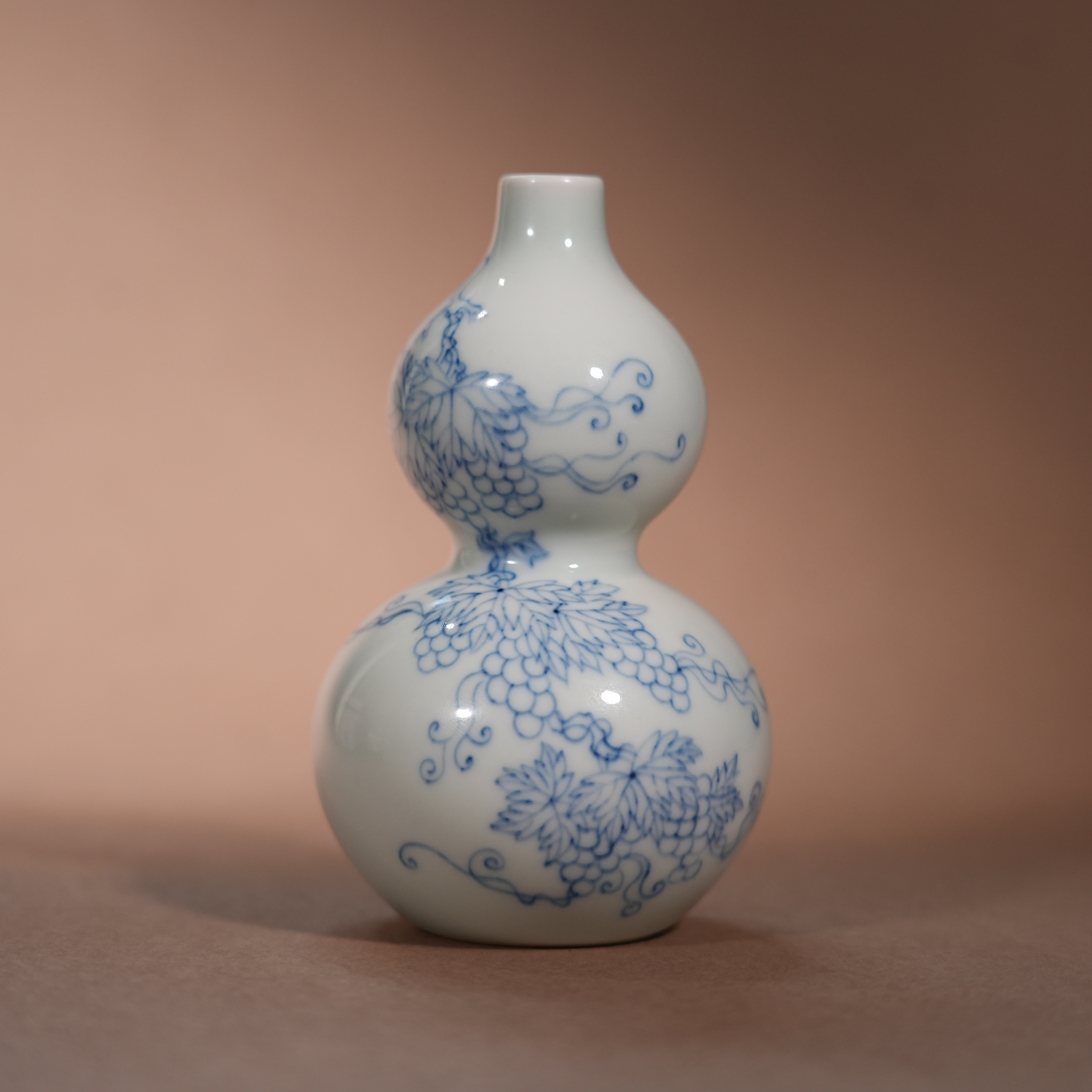 Ancient Chinese Blue and White Squirrel and Grape Gourd Vase