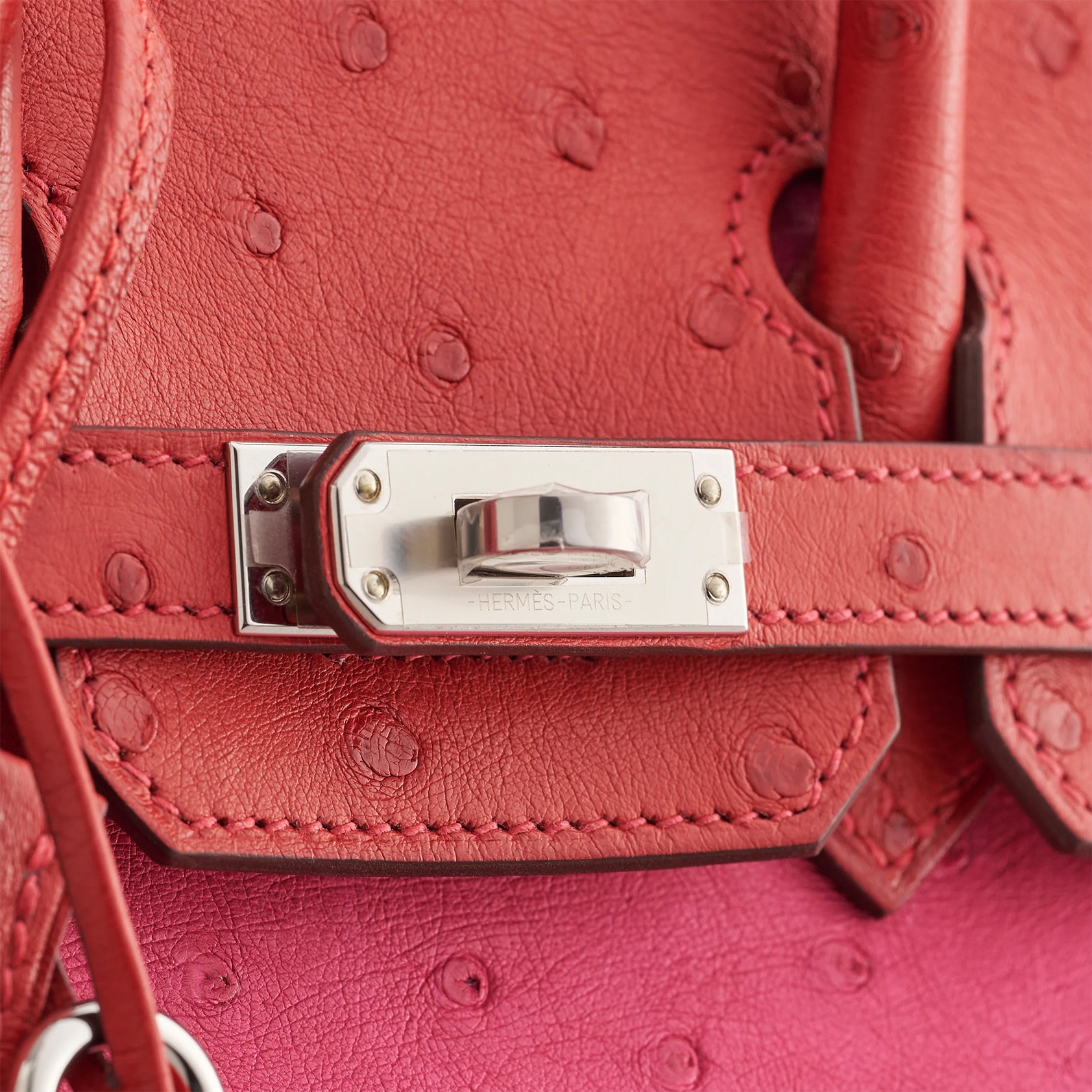 Hermès Birkin 25 Ostrich Rose Tyrein/Rouge Vif Palladium Hardware