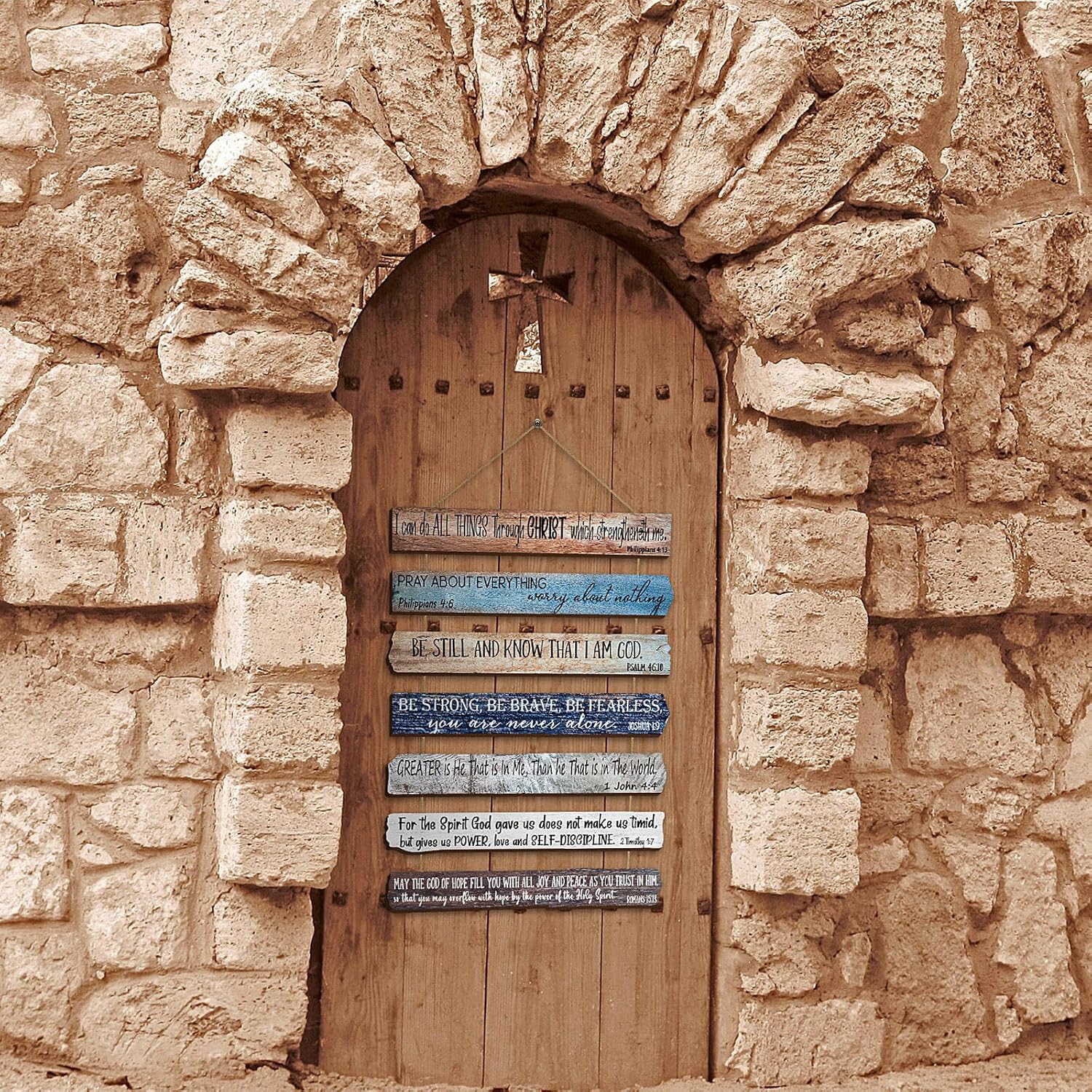 Yookeer Christian Gifts for Women & Men - 7-Piece Wooden Bible Verse Wall Art Set for Home Office or Meditation Space