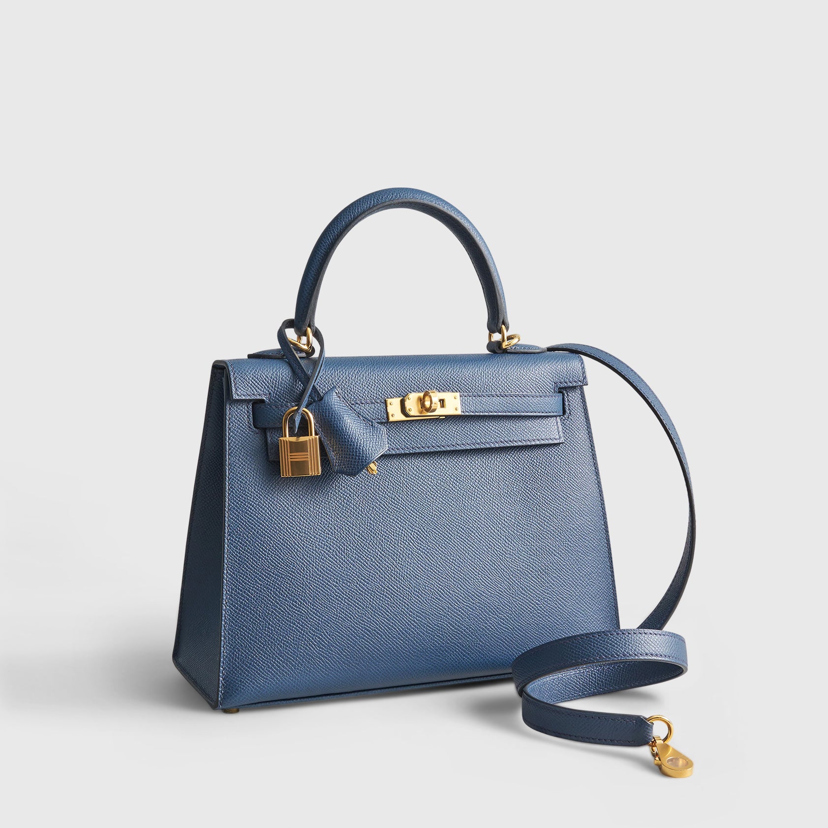 Hermès Kelly 25 Epsom Blue De Prusse Sellier Gold Hardware
