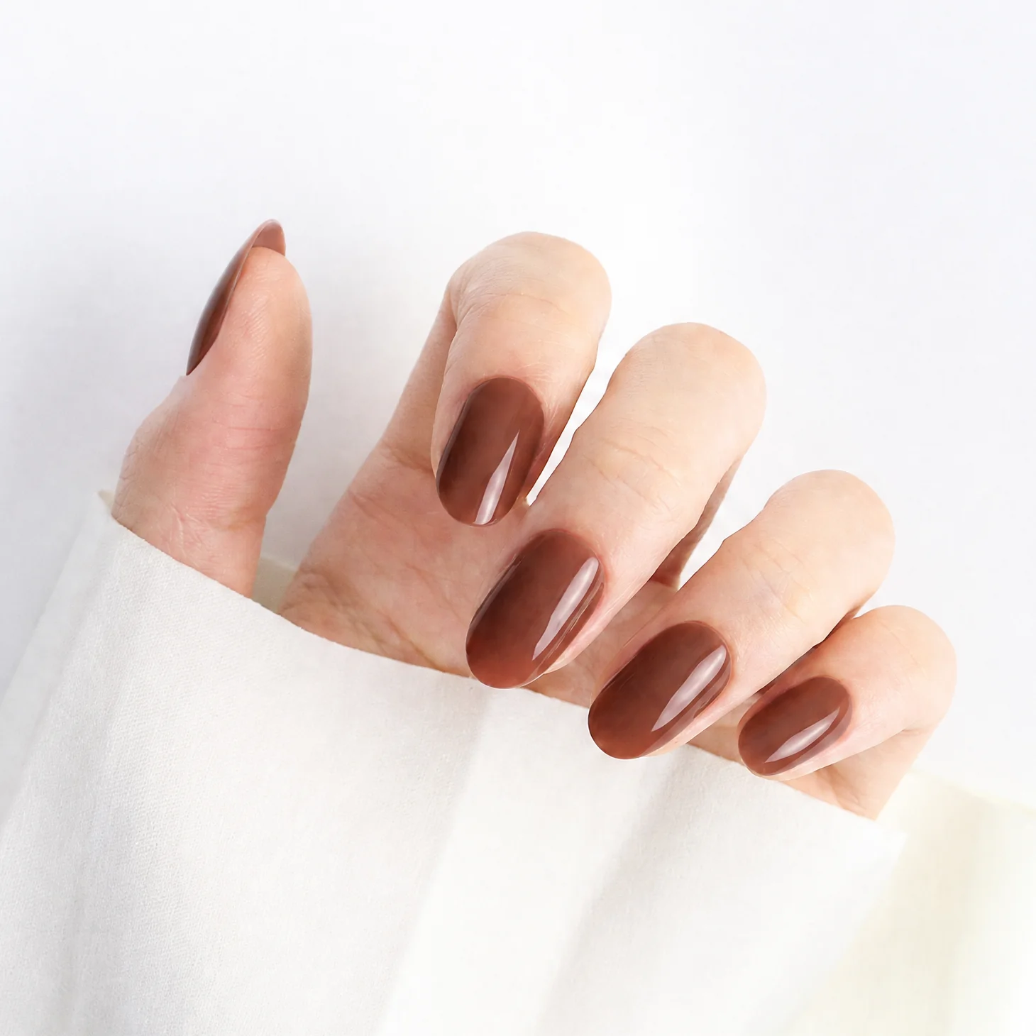 Brown Solid Color Press On Nails Worn on Hand