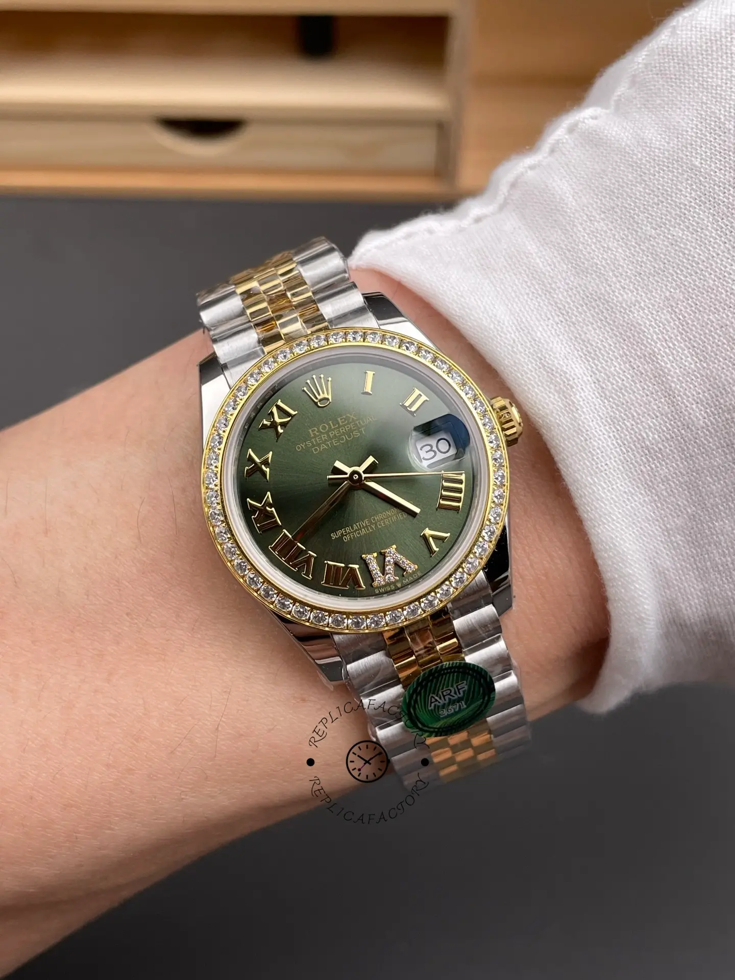 Rolex Datejust 31mm Stainless Steel and Yellow Gold 278383RBR 0016 Green VI Roman Jubilee