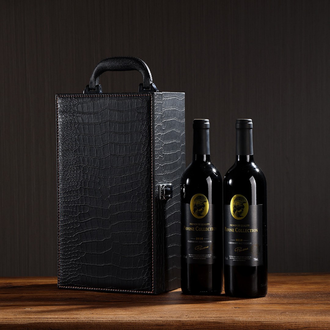 Wine Box, 2 Bottle Leatherette Top Handle with 4 Wine Accessory Travel Wine Gift Box, Handmade Premium Wine Carrier Case custom logo