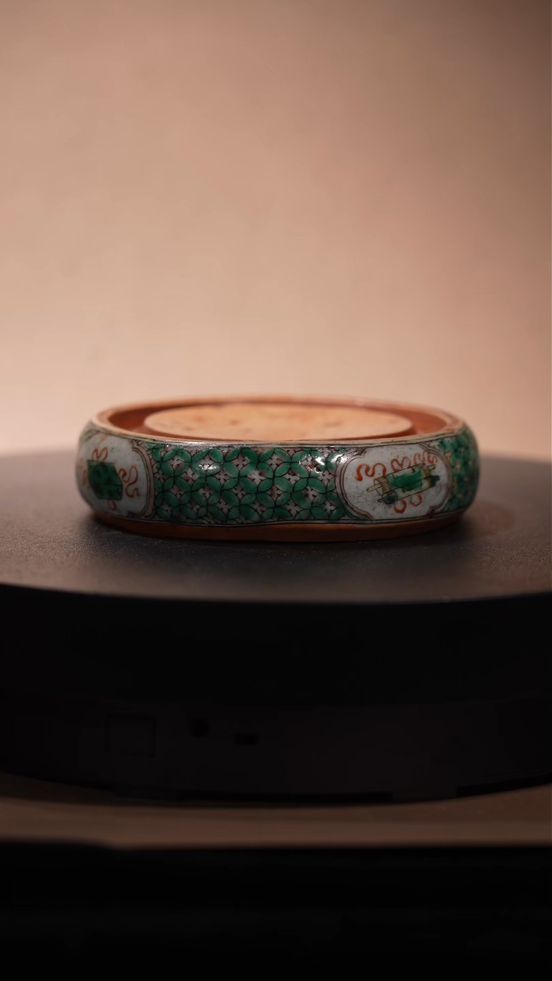 Ancient Chinese Wucai Porcelain Inkstone with Treasures Motifs