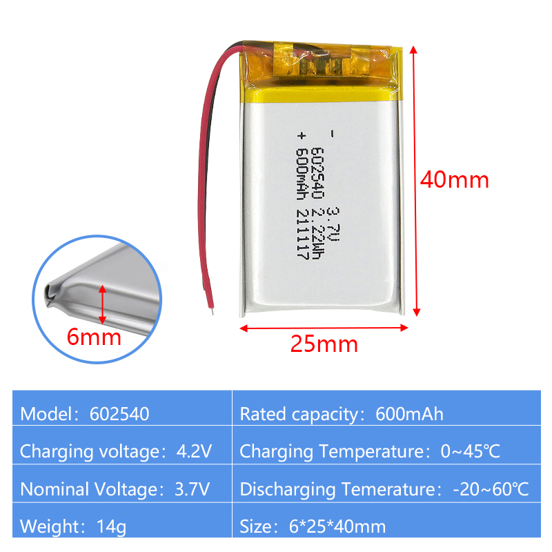 Pouch Lithium Ion Batteries 602540 603030 3.7v 600mAh 520mAh