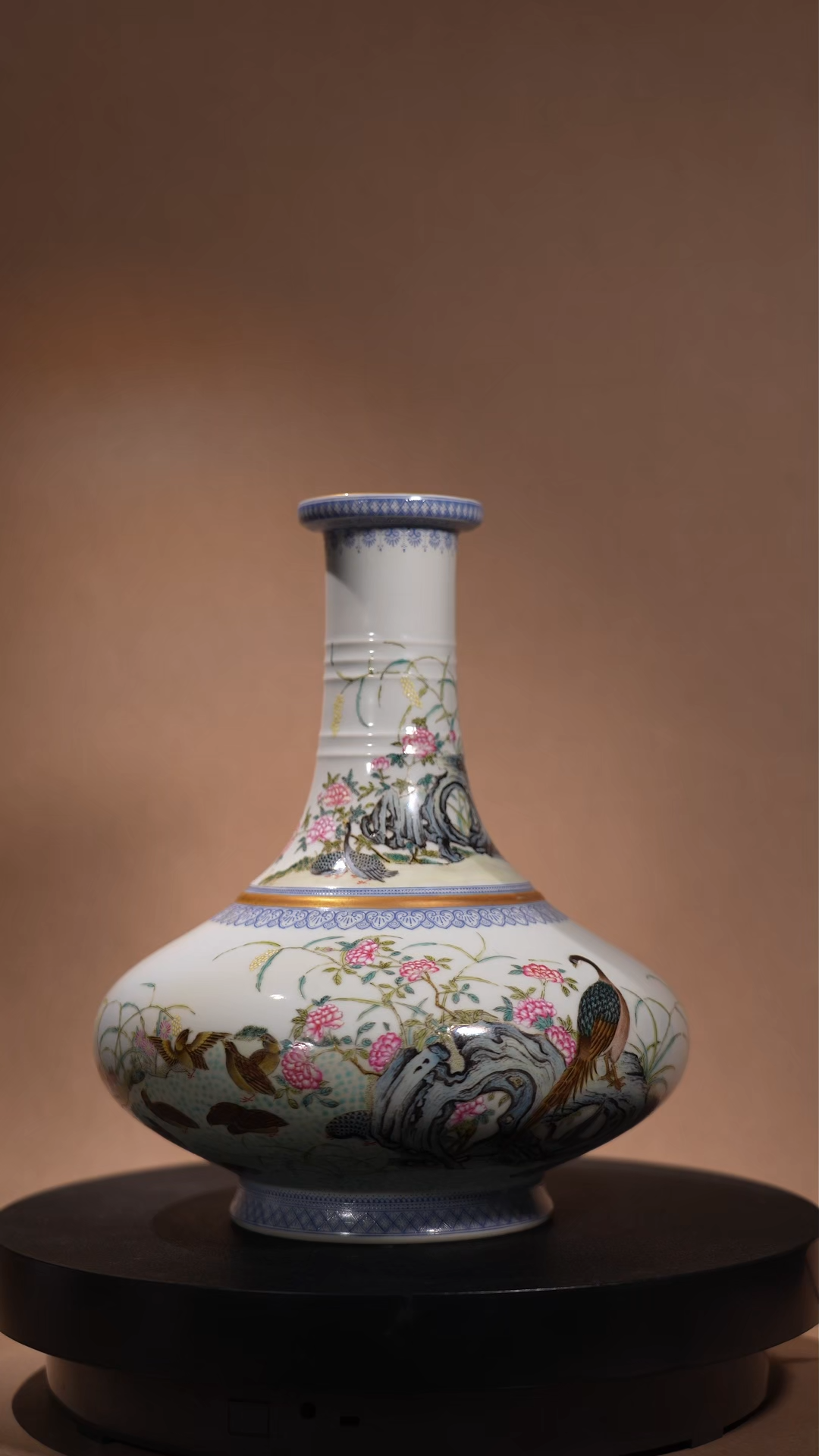 Ancient Chinese Famille Rose Vase with Bird and Flower Motifs